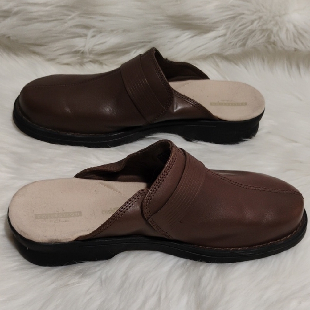 Clarks Dark Brown Leather Slip-Ons Loafers/Mules Sz.10M Worn Once #95 CRATE - Picture 9 of 10